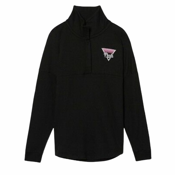 PINK Victoria's Secret Tops - PINK Victoria’s Secret Varsity Quarter Snap Oversized Sweater